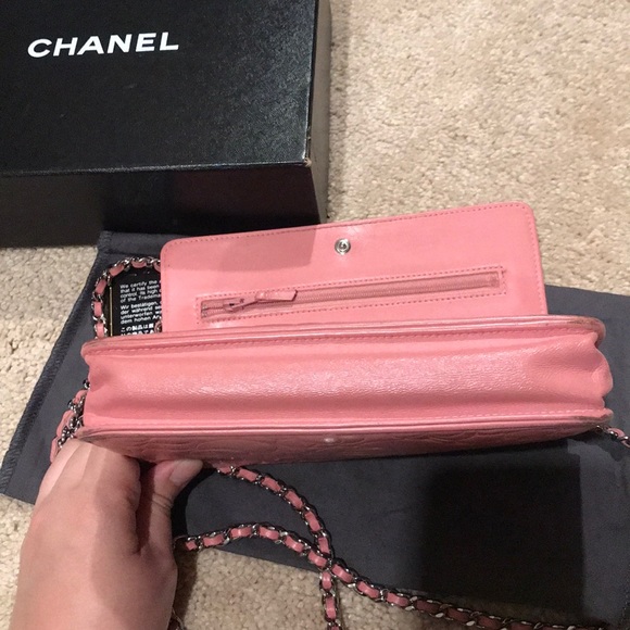 Chanel Pink Camellia Lambskin Wallet On Chain WOC - Picture 5 of 7
